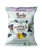 Load image into Gallery viewer, Purely Plantain Chips Wild Garlic Grab Bag (28g) Visual Front