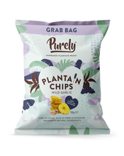 Load image into Gallery viewer, Purely Plantain Chips Wild Garlic Grab Bag (28g) Visual Front

