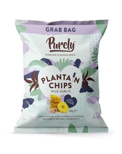 Purely Plantain Chips Wild Garlic Grab Bag (28g) Visual Front